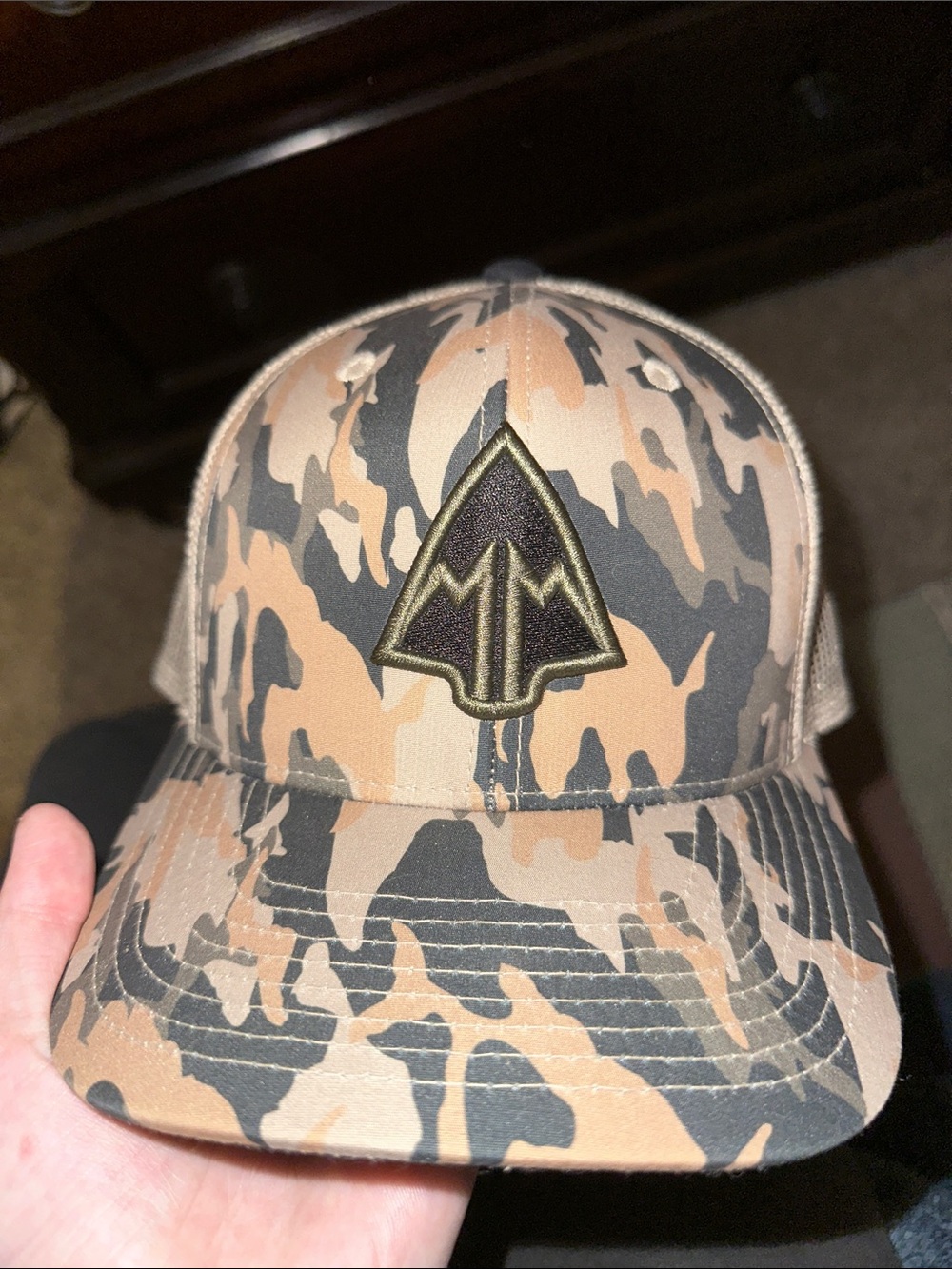 March and Mill Co Camo Trucker Hat w/ Embroidered Arrow / MM Logo -